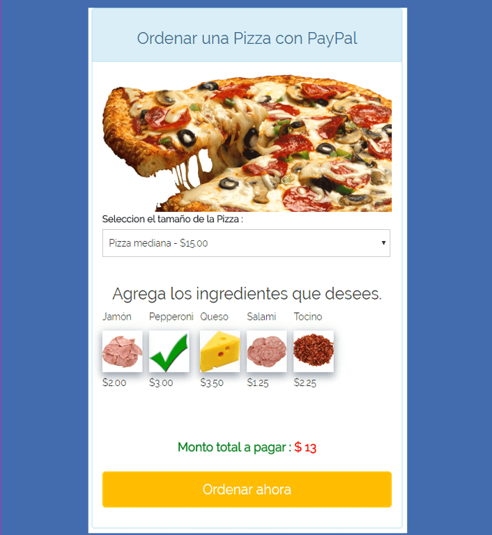 Sistema de Pedidos de Pizza con Paypal usando PHP